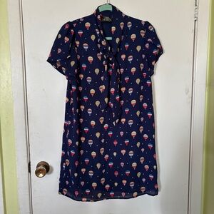 Size small The Moon hot air balloon novelty print mini dress navy blue